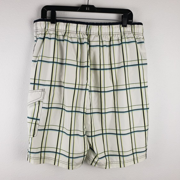 Speedo Men's Size L Cargo Swim Trunks White Green Plaid With Liner 90s Style - Picture 6 of 8